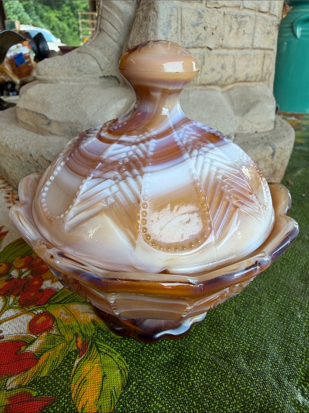 1950’s Vintage Lidded Caramel Slag END O’ DAY GLASS Candy Dish